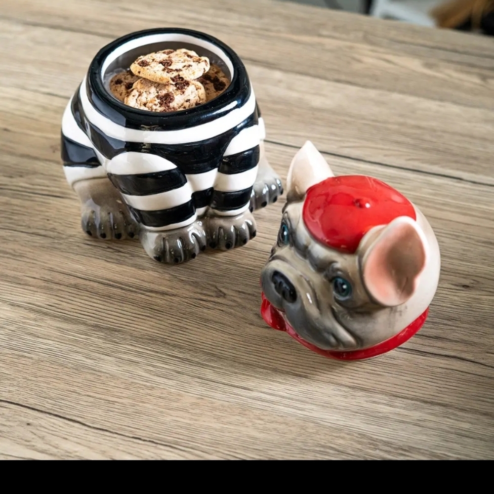 Striped Bulldog Cookie Jar